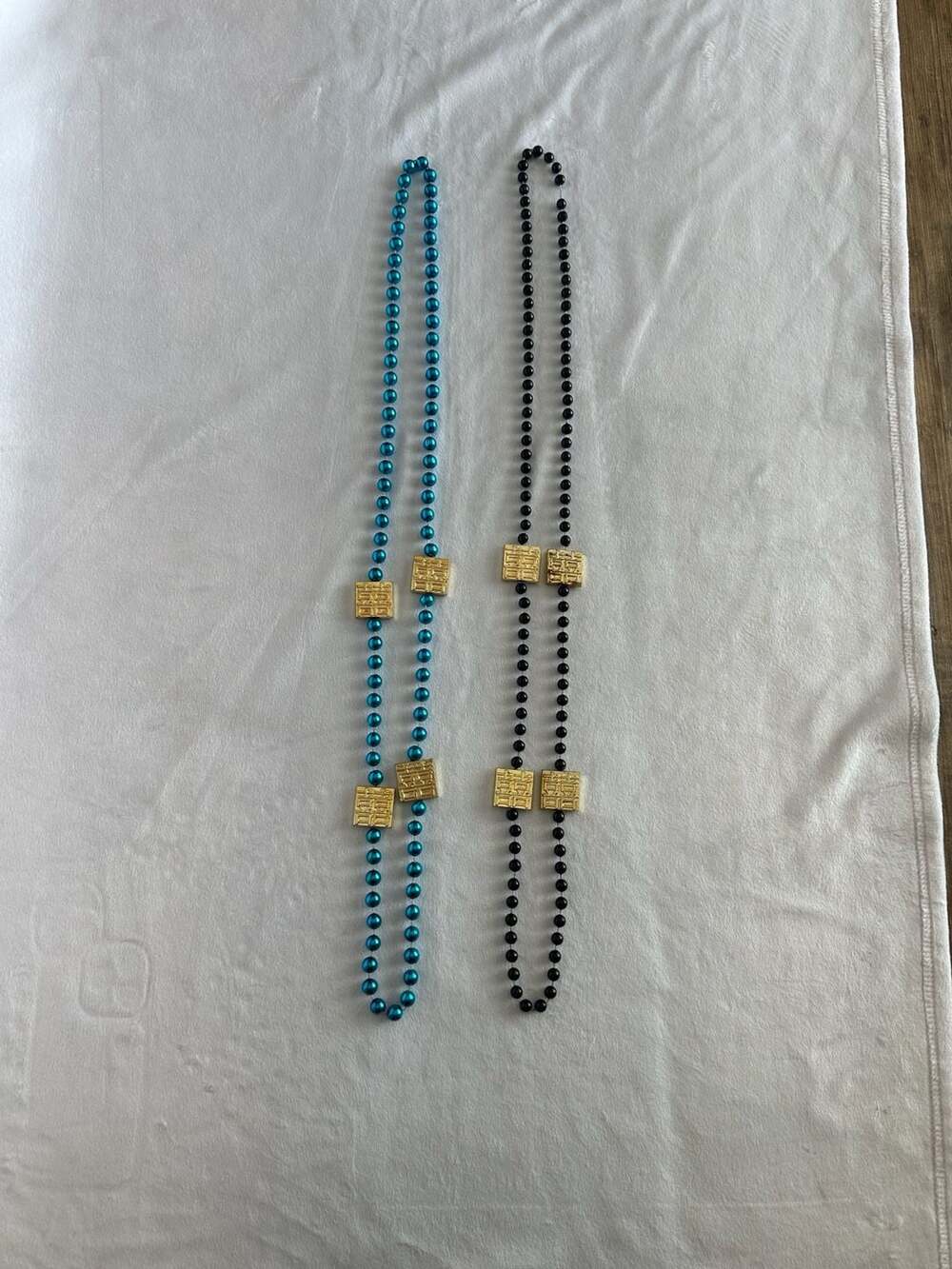 Set of 2 Vintage Chinese Double Happiness Symbol Bead Necklaces